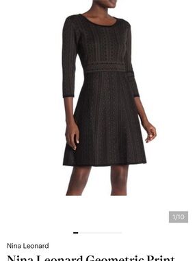 Nina Leonard Black Geometric Knit Fit-and-Flare Dress